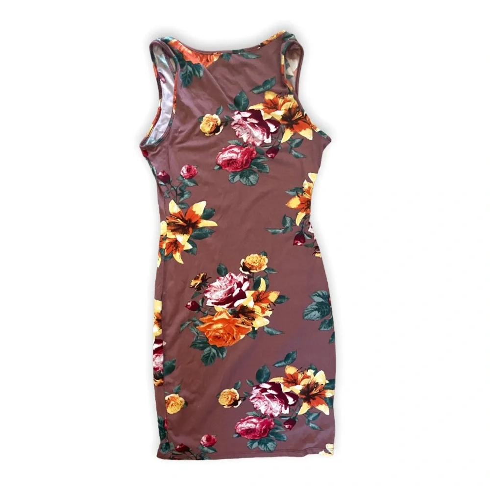 Heart & Hips Woman’s Milk Chocolate Floral Autumn Sleeveless Comfy Bodycon Dress - Picture 8 of 9